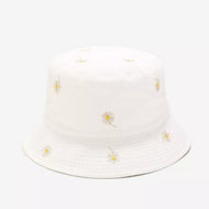 Irish Country Hat Daisy Embroidered Reversible in White