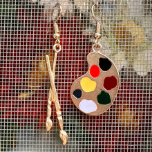 Load image into Gallery viewer, Paintbrush and Palette Earrings in Gold

