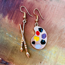 Load image into Gallery viewer, Paintbrush and Palette Earrings in Gold
