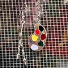 Load image into Gallery viewer, Paintbrush and Palette Earrings in Silver
