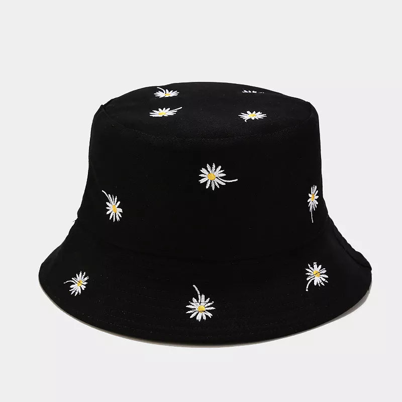 Irish Country Hat Daisy Embroidered Reversible in Black