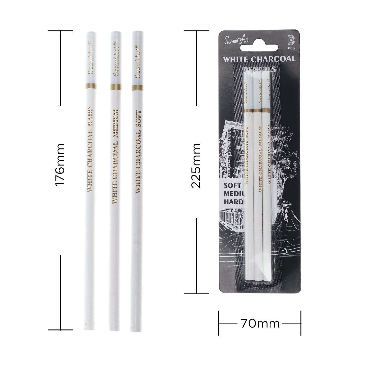 White Charcoal Pencils, Black Charcoal Pencil