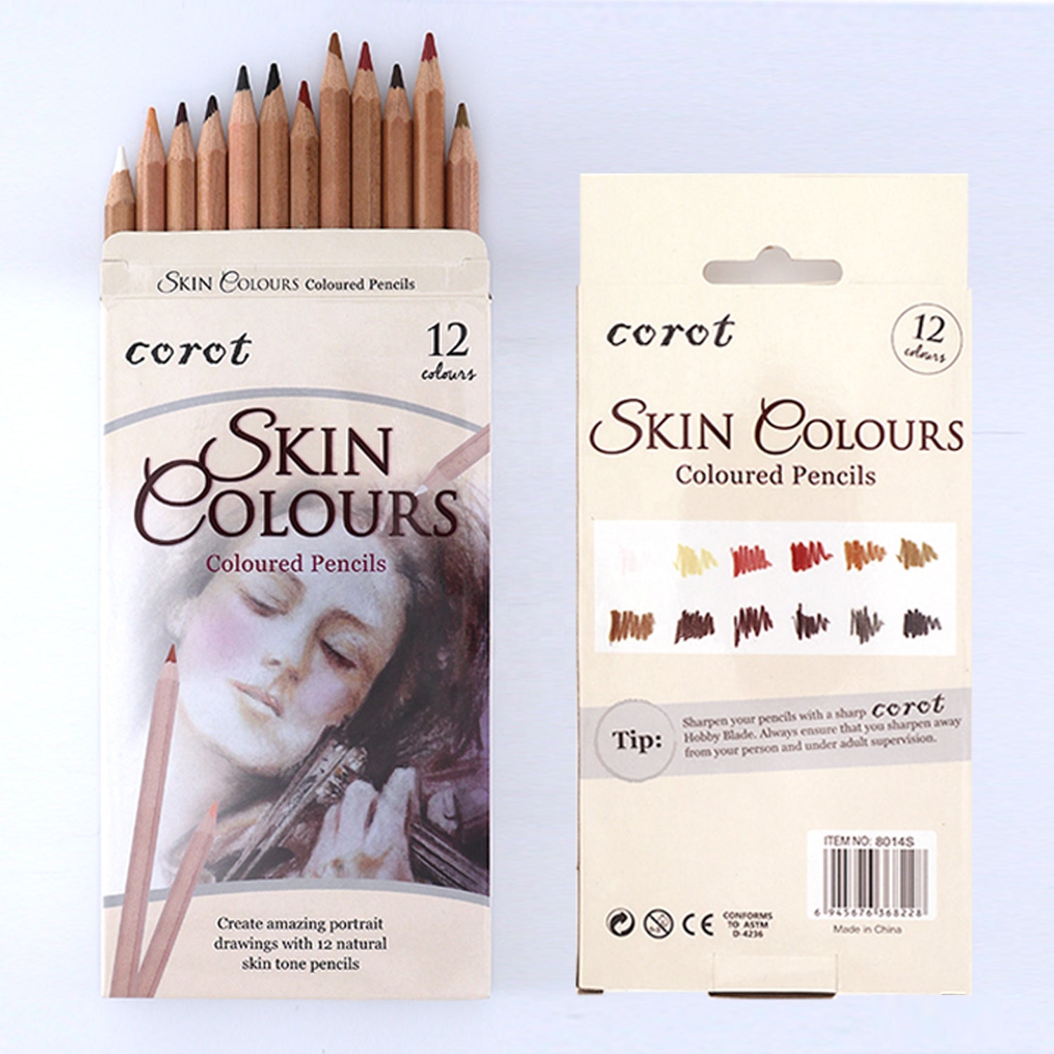 Professional Metallic Non-Toxic Pencils Drawing Set - 12 Colors Colour Charcoal Pencils, Skin Tone Colored Pencils, Artist's Pastel Pencils for